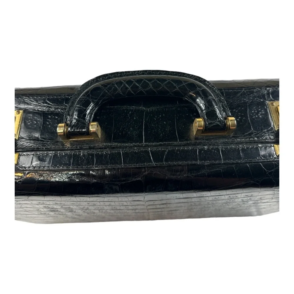 Bally Black Pure Caiman Crocodile Mens Briefcase 16X13X4 Rare Excellent